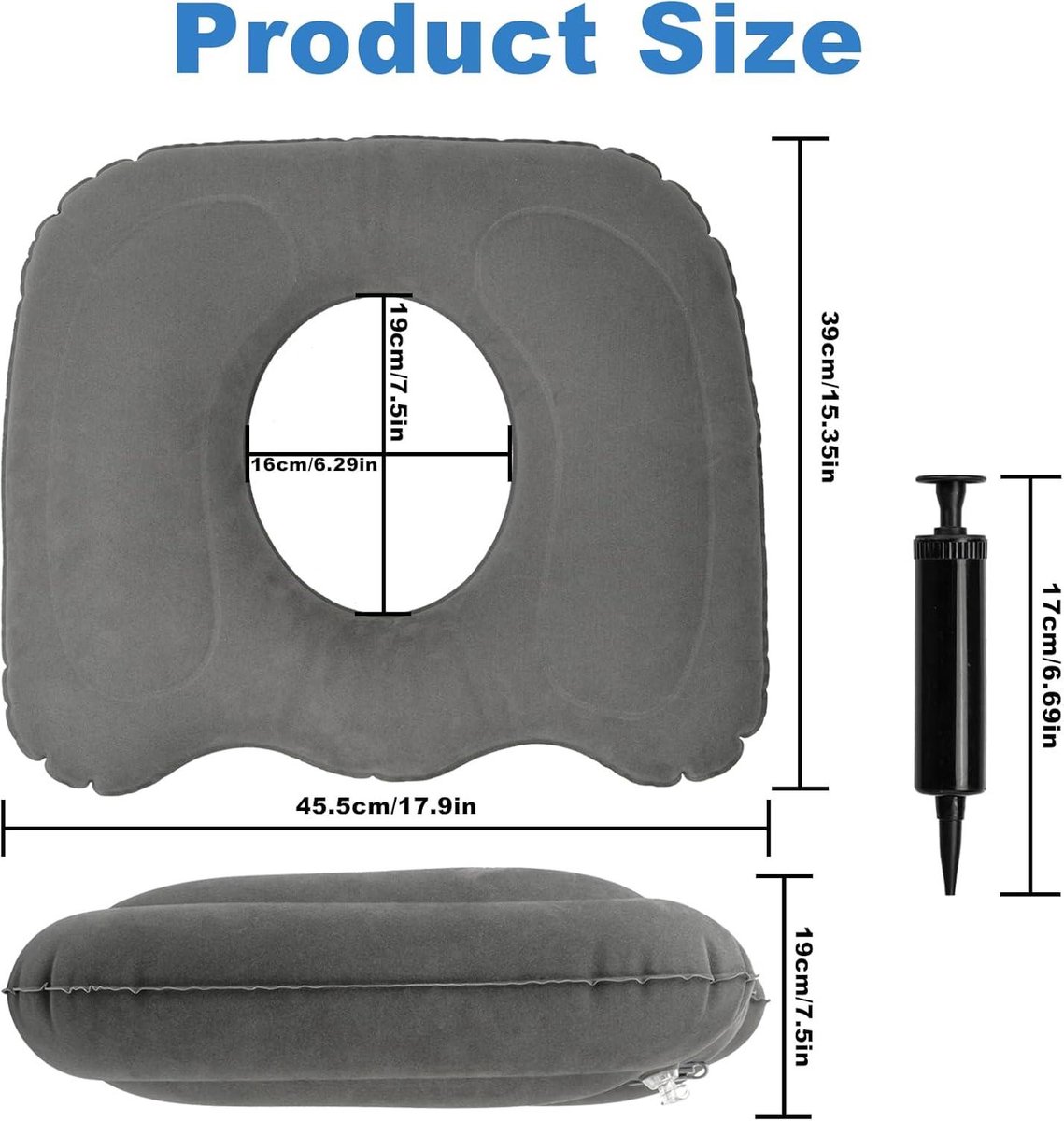 ZHOOGE Coussin Siège Orthopédique Beignet Pour Hémorroïdes Et Coccyx - 18,5 X 17,5 X 5,5 Pouces Noir