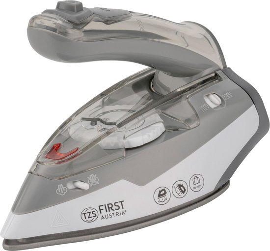 TZS First Austria Reisstrijkijzer - 70ml - Stoomstrijkijzer Travel - Inklapbaar - 1100W - Grijs