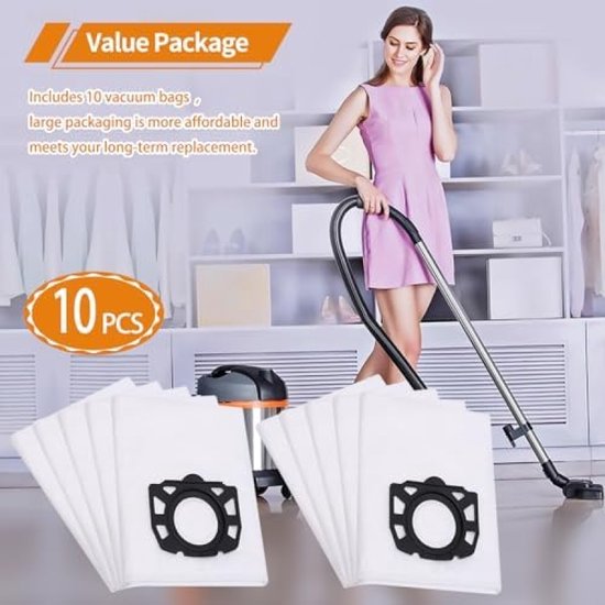 Lot De 6 Sacs Pour Aspirateur Kärcher KFI 357 - Compatibles WD2, WD3, KWD1, KWD2, KWD3, MV3, SE4001, SE4002 - 2