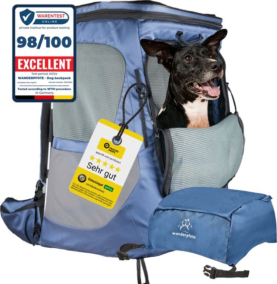 Wanderpfote Daypack Hondenrugzak tot 12kg voor Wandelen met Hond Maat M Blauw bol