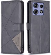 BINFEN Étui à Livre Géométrique - Convient pour Motorola Edge 50 Pro Case - Zwart