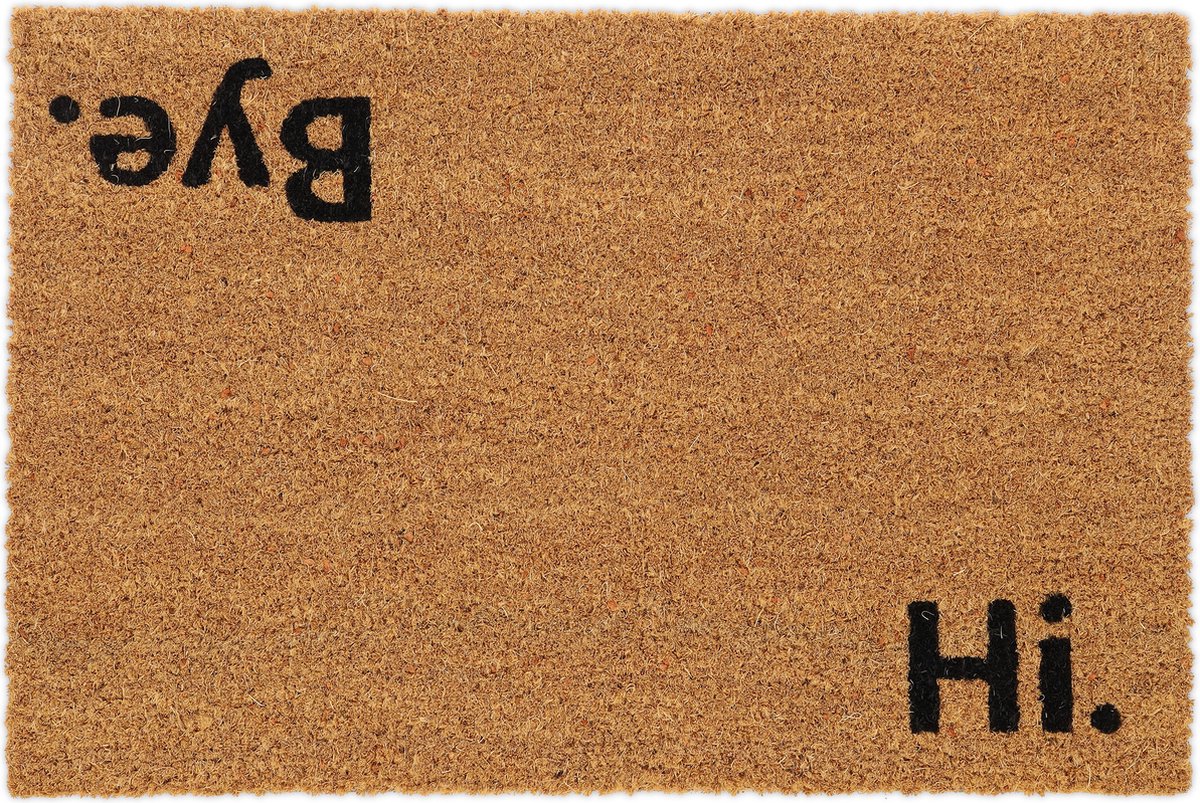 deurmat hi.bye - met tekst - 60 x 40 cm - kokos - antislip - binnen en buiten - natuur-zwart