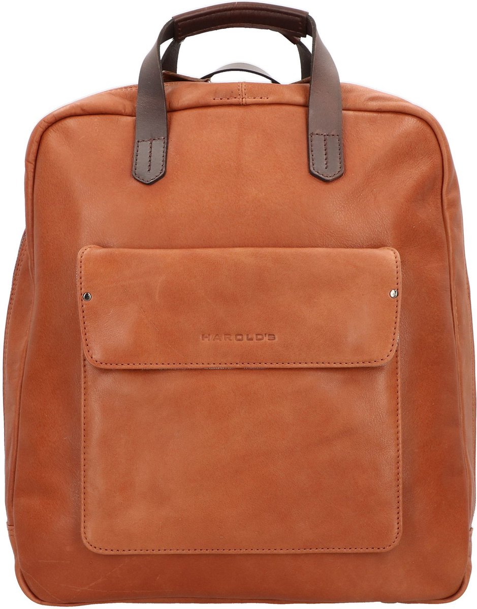 HAROLD'S Leren Laptop rugzak Rugzak met laptopvak Ivy Lane Notebook Messengerbag / Backpack Cognac Bruine