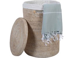 Wasmand met deksel – rotan wasmand – Opbergmand – Rotan White Wash