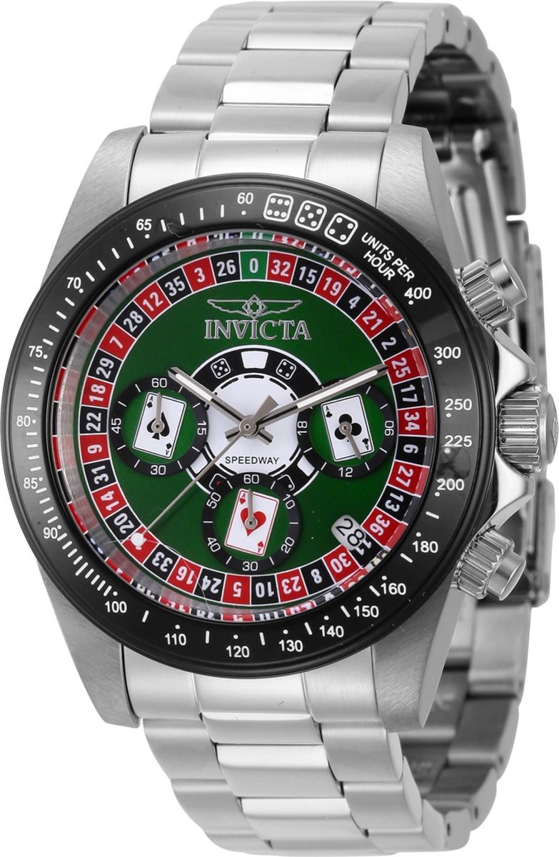Invicta Speedway 44642 Heren Horloge - Waterdicht - Analoog - Quartz Uurwerk - Roestvrij Staal met groene Wijzerplaat - 39mm