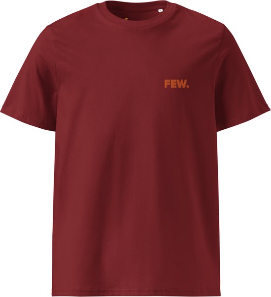 FEW - Bitcoin T-shirt - Oranje Geborduurd - Unisex - 100% Biologisch Katoen - Kleur Bordeaux Rood - Maat M | Bitcoin cadeau| Crypto cadeau| Bitcoin T-shirt| Crypto T-shirt| Bitcoin Shirt| Bitcoin Merchandise| Crypto Merchandise| Bitcoin Kleding