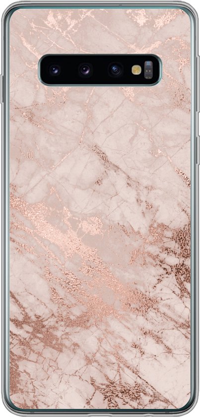 Telefoonhoesje Geschikt voor Samsung Galaxy S10 hoesje - Marmer print - Roze - Luxe - Marmer printlook - Glitter - Design - Siliconen Telefoonhoesje Telefoonhoesje