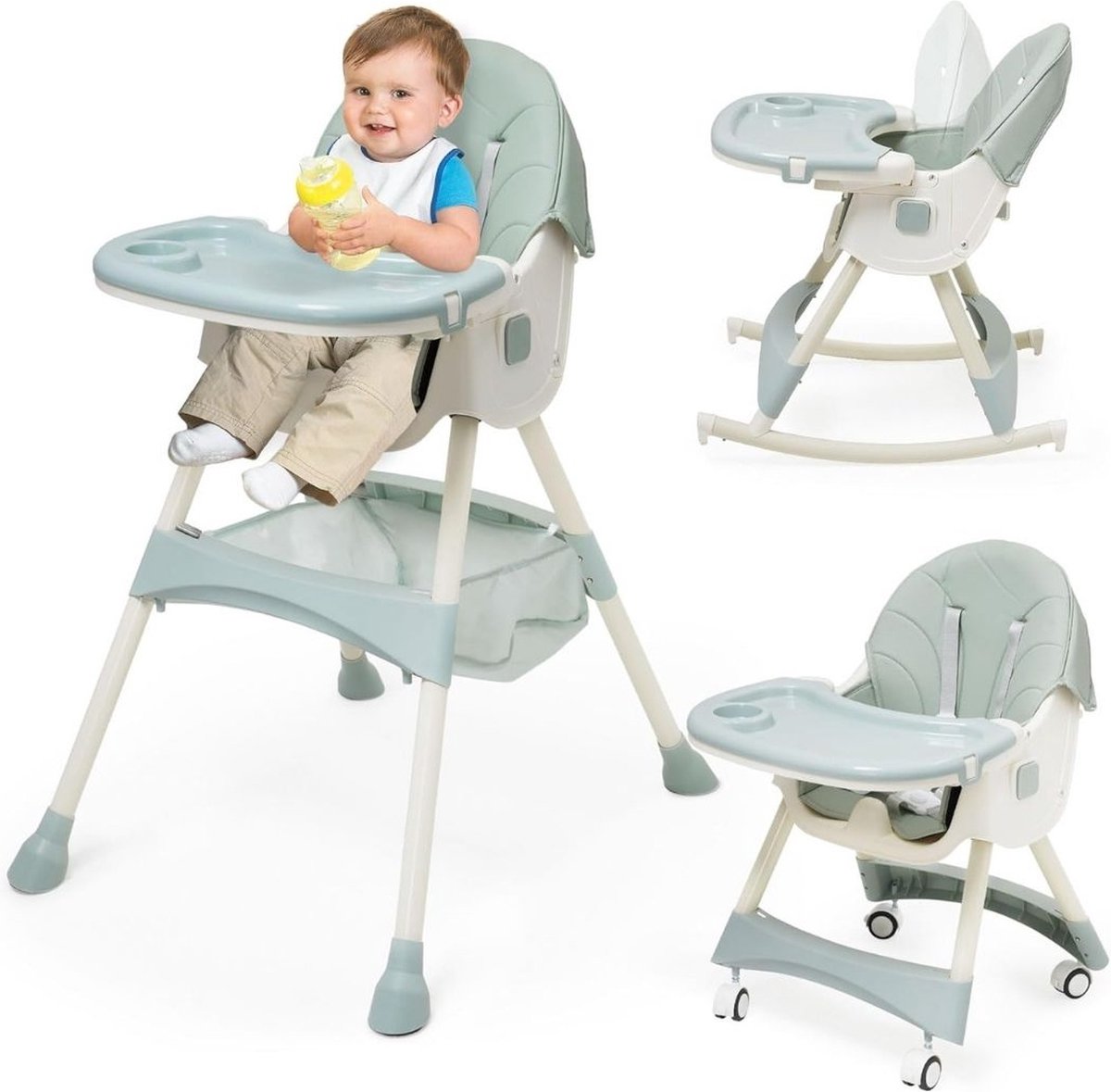 Kinder Eetstoel – 3-in-1 Babystoel Voor Aan Tafel Met Dienblad - Baby Stoel Voor Eten Met Wieltjes - Meegroei Kinderstoel - Baby stoeltje Zitten - Meegroeistoel Met Ligfunctie - Kindereetstoel