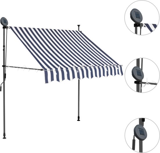 The Living Store Protection solaire Extensible - 100 cm - Blauw et Wit