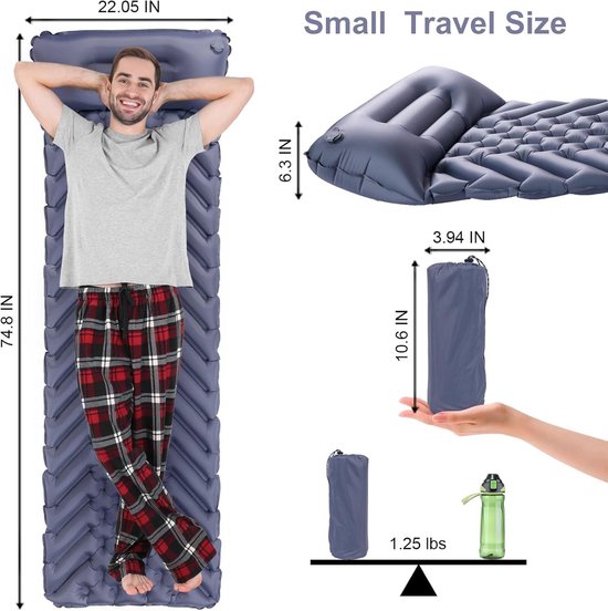 Outdoor Camping Ultralichte Opvouwbare Slaapmat Grijs met Hoofdkussen Kleine Verpakking — afbeelding 2
