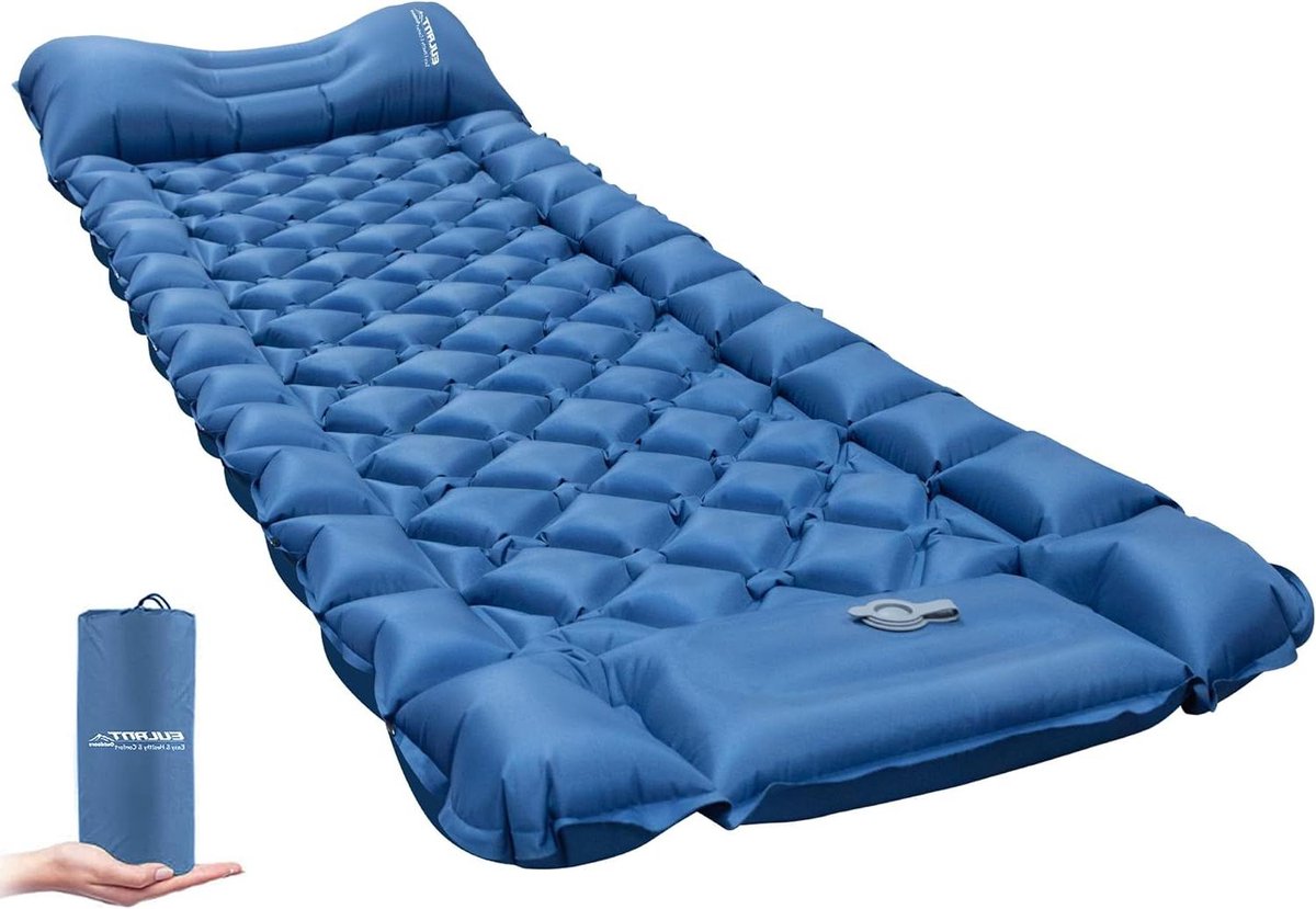 Ultralichte eenpersoons zelfopblazende campingmat voor kamperen wandelen backpacken - waterdicht en compact met ingebouwde voetpomp