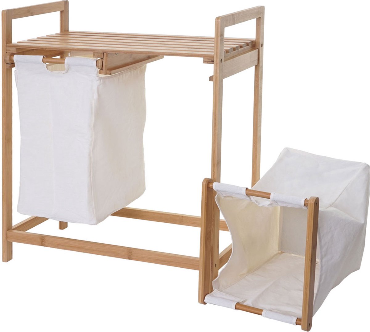 Goedkoopste Wasmand MCW-B83, wassorteerder Wasmand, bamboe 2 compartimenten 74x64x33cm 70l ~ wit