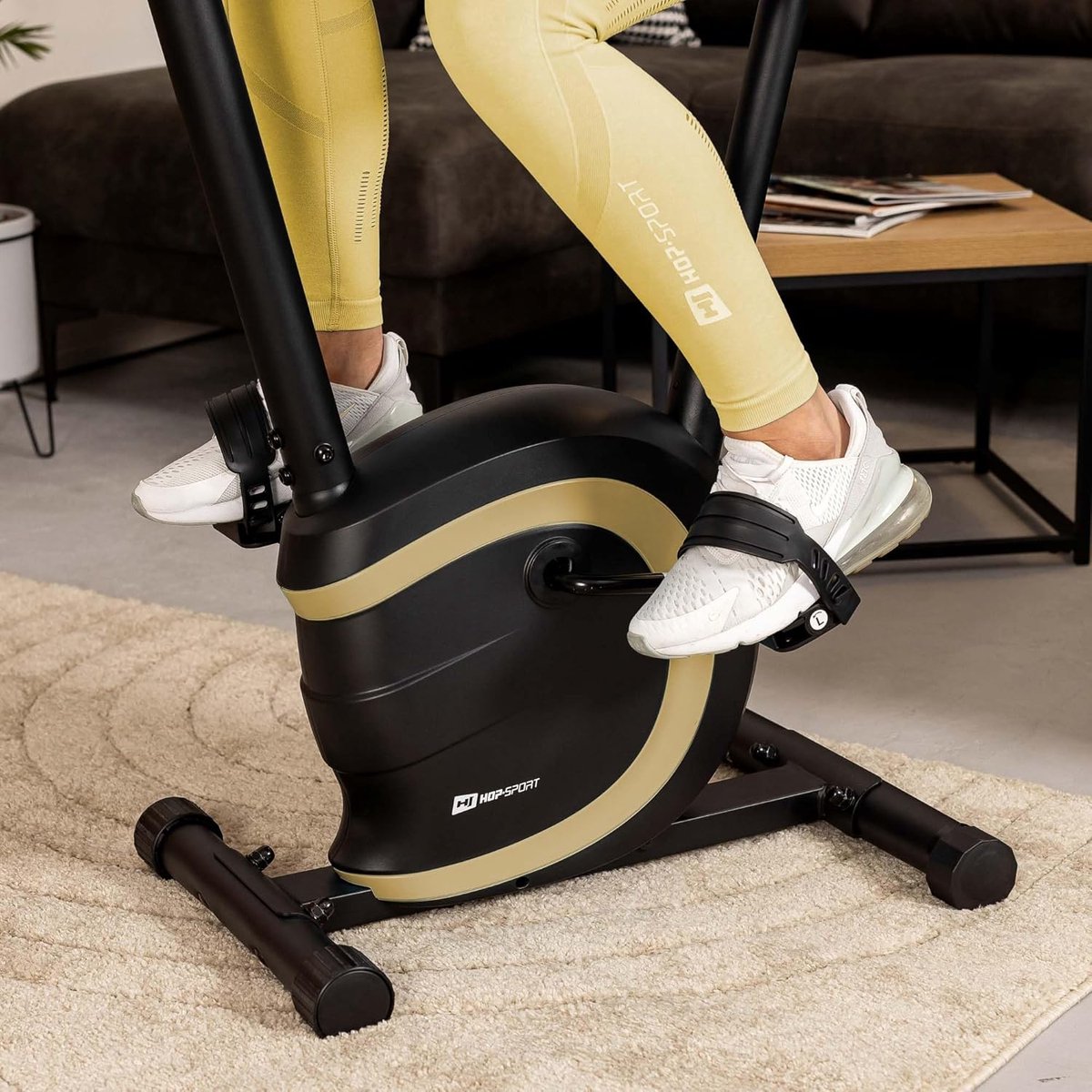 Hop-Sport Hometrainer HS-015H – Compacte Fitnessfiets voor Senioren en Thuisgebruik, Ergometer met Polssensoren, 8 Weerstandsniveaus, Trainingscomputer en Antislip Pedalen – Rood