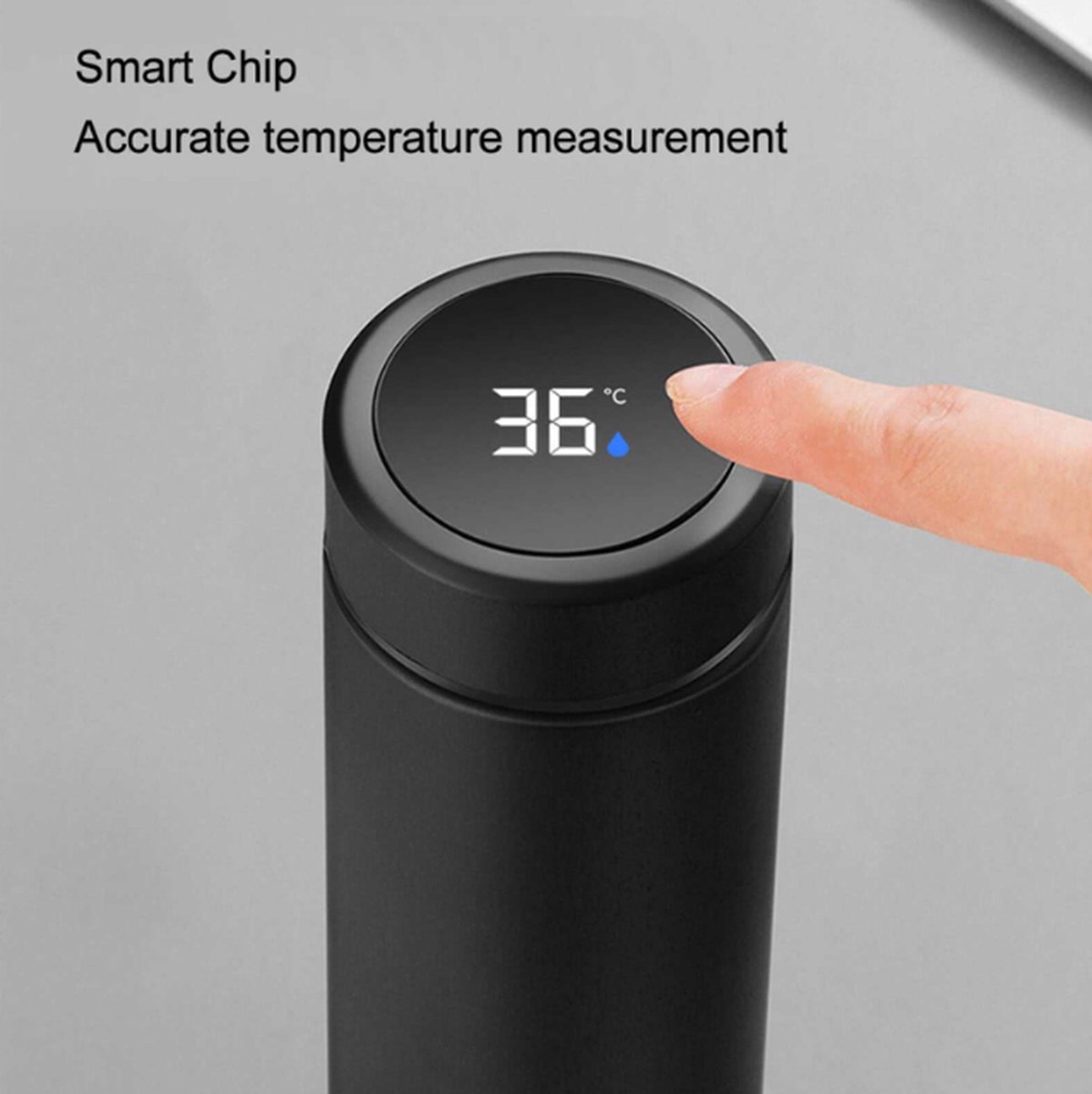 S&E Smart Thermosfles met Temperatuurweergave Stijlvolle Hydratatie Touch-screen Roestvrij staal Zwart