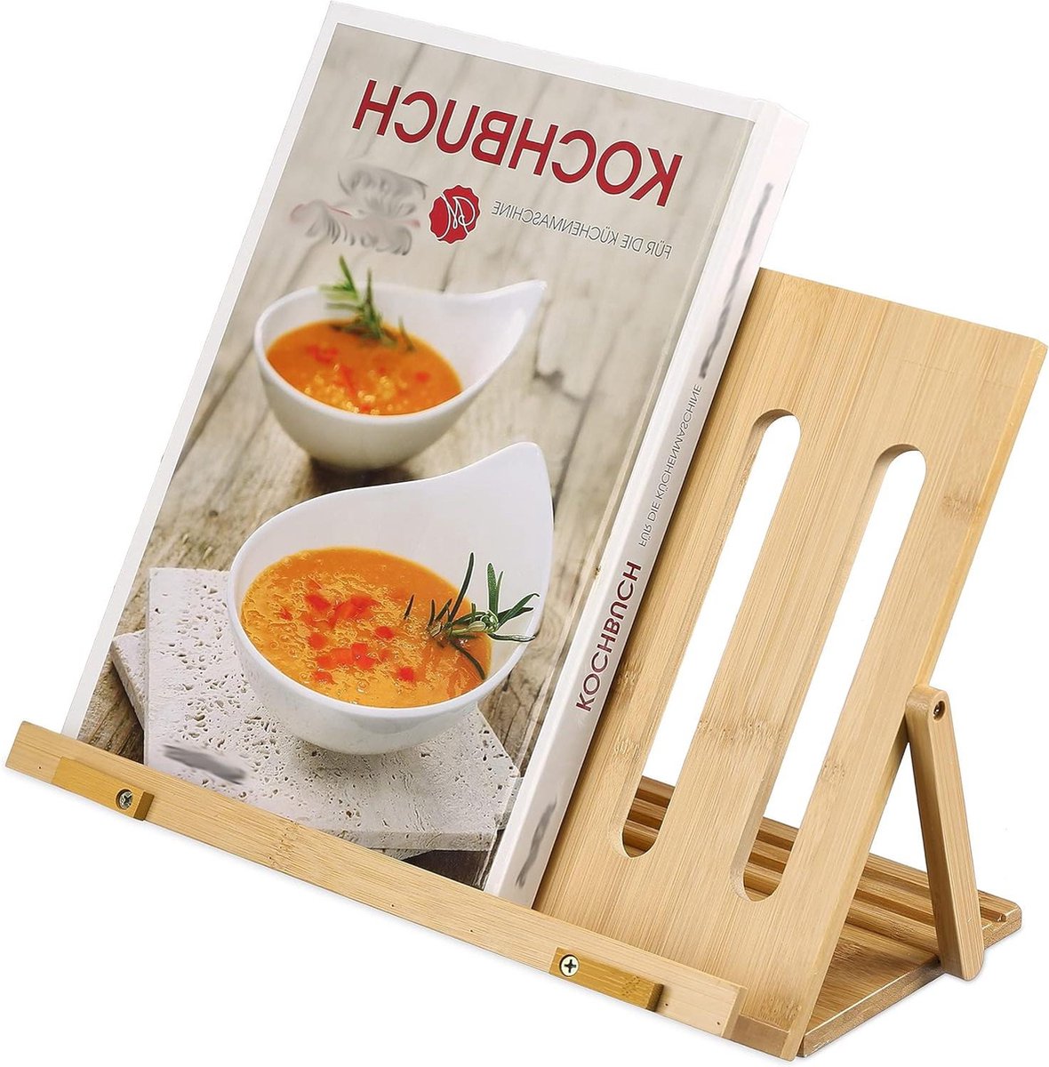 Boekenstandaard bamboe inklapbaar 3 hellingshoeken voor tafel HBD 22x34x18 cm tabletstandaard naturel
