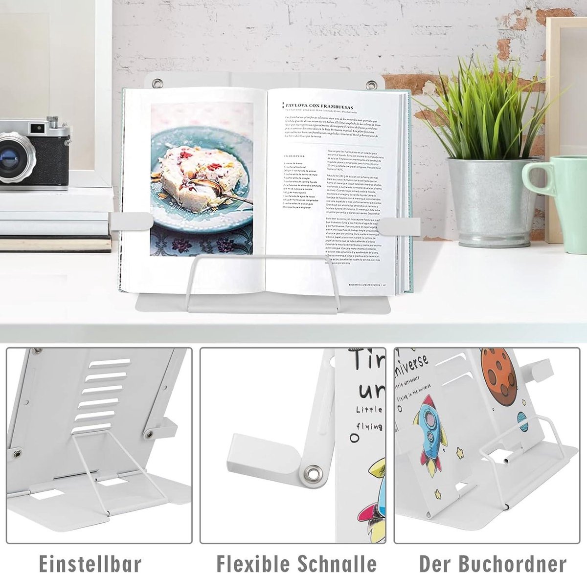 Multifunctionele boekenstandaard van metaal, verstelbaar, opvouwbaar, ezel, zwart voor boeken/tablet/recept Multifunctionele boekenstandaard van metaal, verstelbaar, opvouwbaar, ezel, zwart voor boeken/tablet/recept