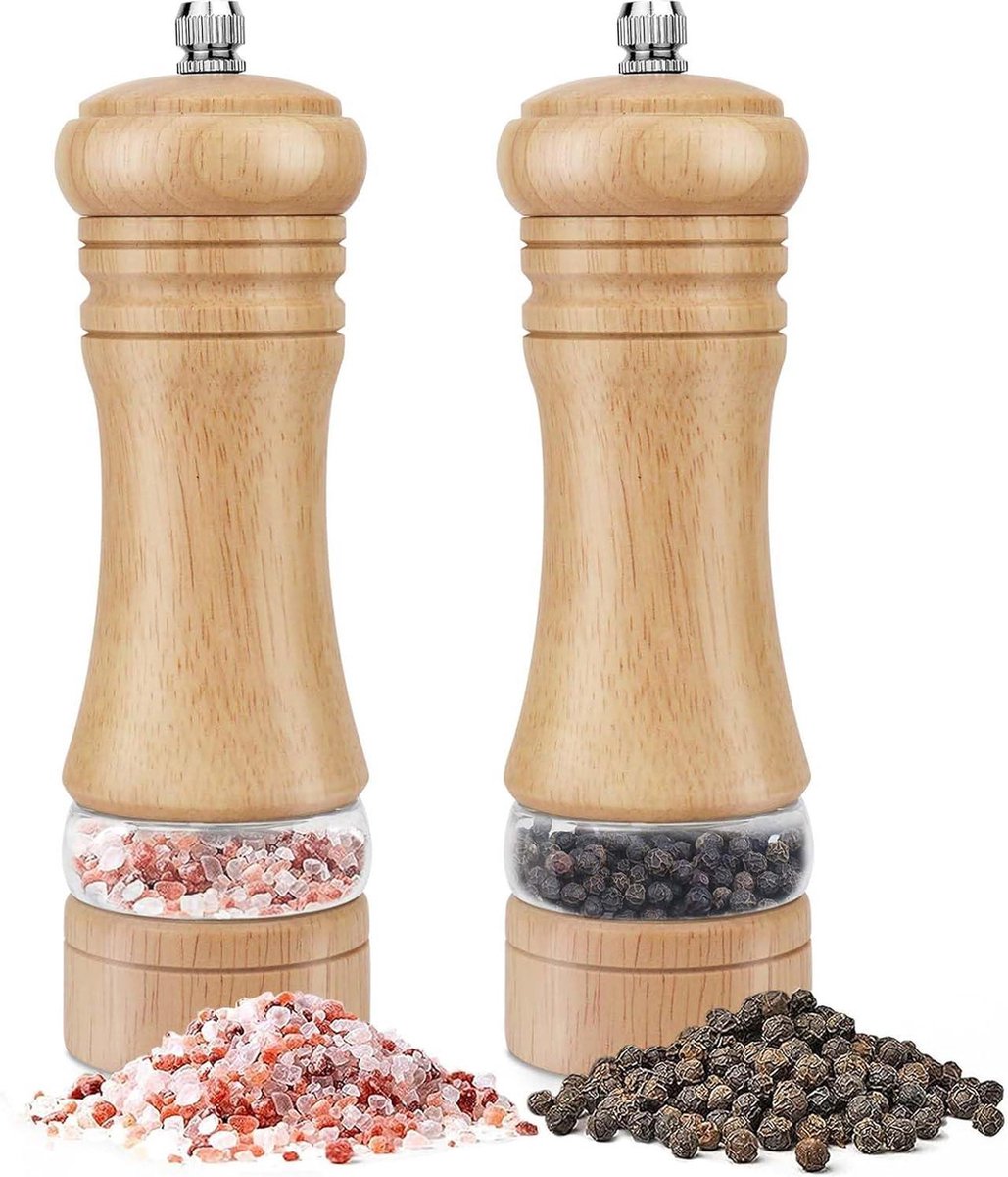 Zout- en pepermolen set van 2 handmatige houten kruidenmolen met verstelbaar maalwerk zeezout chili 16.5 cm