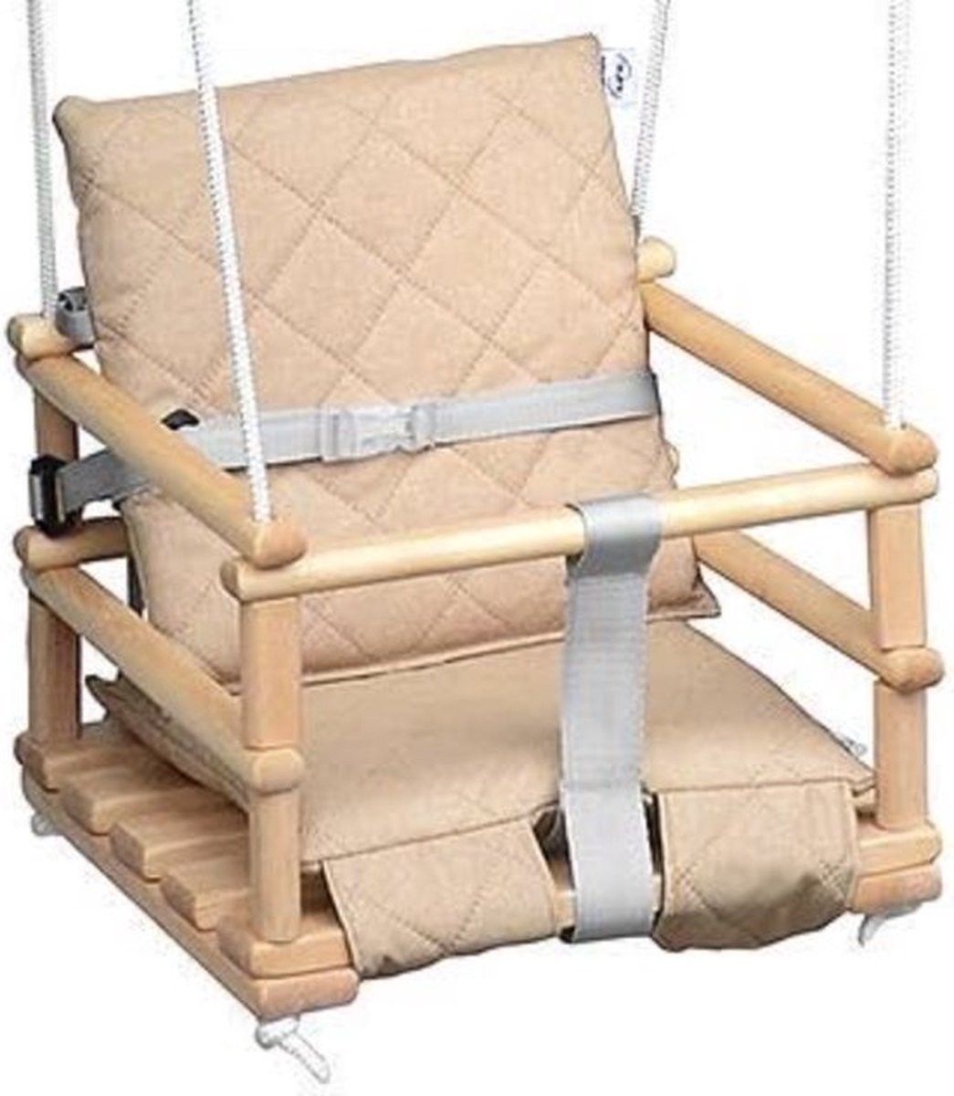 Image of 4-in-1 Hangende Babyschommel van Hout en Stof voor Kinderen - Natuur/Lichtgrijs