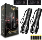 Bol.com Besjaar® Zaklamp - Militaire Zaklampen - Kinderen & Volwassenen - 1200 Lumen - Waterdicht - Zwart - 2 stuks - Inclusief ... aanbieding