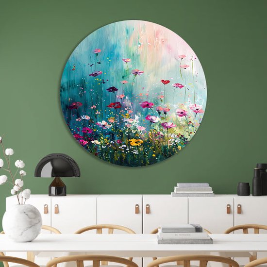 Plaque murale Fleurs - Panneau mural nature - Décoration murale murale ronde Papillons - Décoration salon industriel - Cercle mural - Wall art wall circle forex 90x90 cm