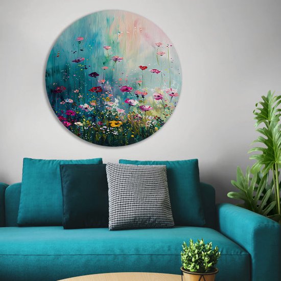 Plaque murale Fleurs - Panneau mural nature - Décoration murale murale ronde Papillons - Décoration salon industriel - Cercle mural - Wall art wall circle forex 90x90 cm