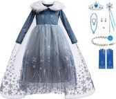 Lunja robe de princesse fille - Robe Elsa - robes d'habillage filles - taille 92/98 - vêtements d'habillage enfant - vêtements d'habillage princesse - avec diadème - baguette magique - tresse Elsa
