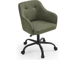 Draaistoel - Stoel met groen accent - Verrijdbare fauteuil - Stalen frame - Schuimvulling - Katoen-linnenmix - 69 cm x 65 cm x 93 cm - Comfortabel zitcomfort - Gemakkelijke mobiliteit - Stijlvol ontwerp