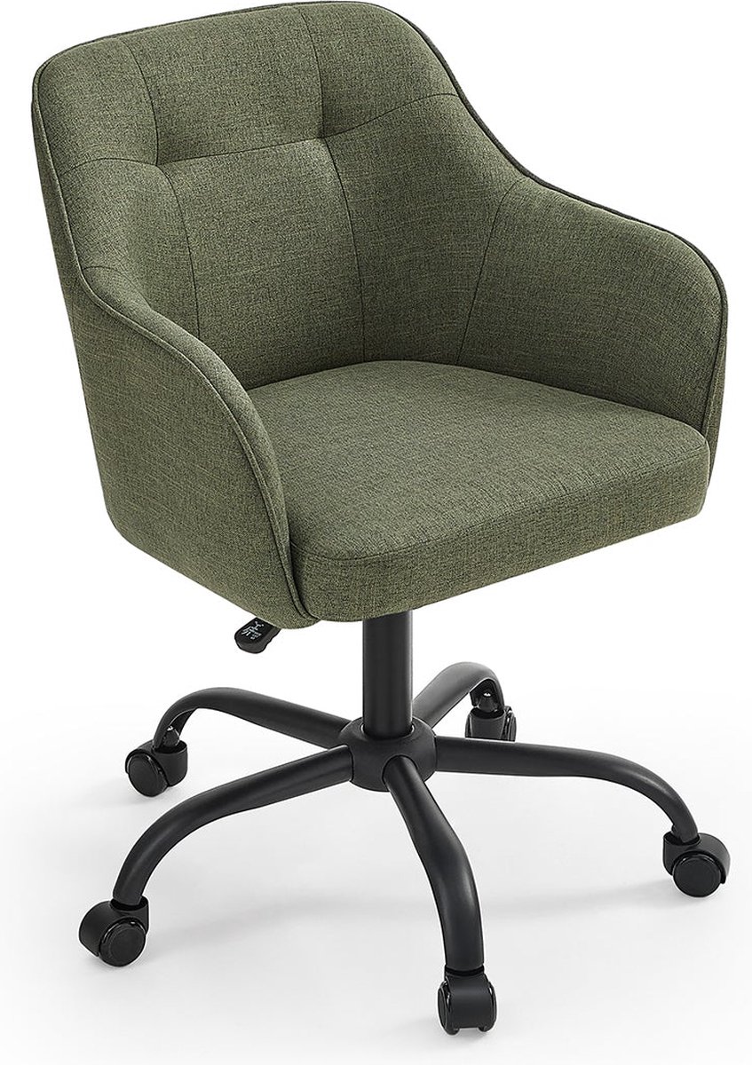 Draaistoel - Stoel met groen accent - Verrijdbare fauteuil - Stalen frame - Schuimvulling - Katoen-linnenmix - 69 cm x 65 cm x 93 cm - Comfortabel zitcomfort - Gemakkelijke mobiliteit - Stijlvol ontwerp