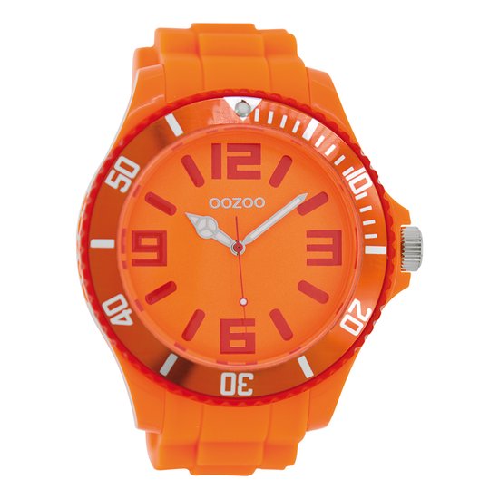OOZOO Timepieces - Fluo oranje horloge met fluo oranje rubber band - C5828