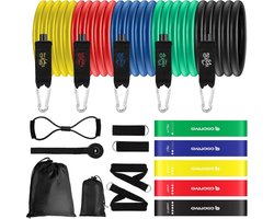 Resistance Bands Set - 5 Expander Tubes 4 Fitnessbanden - Odoland Gymnastiekbanden met Trainingsgids