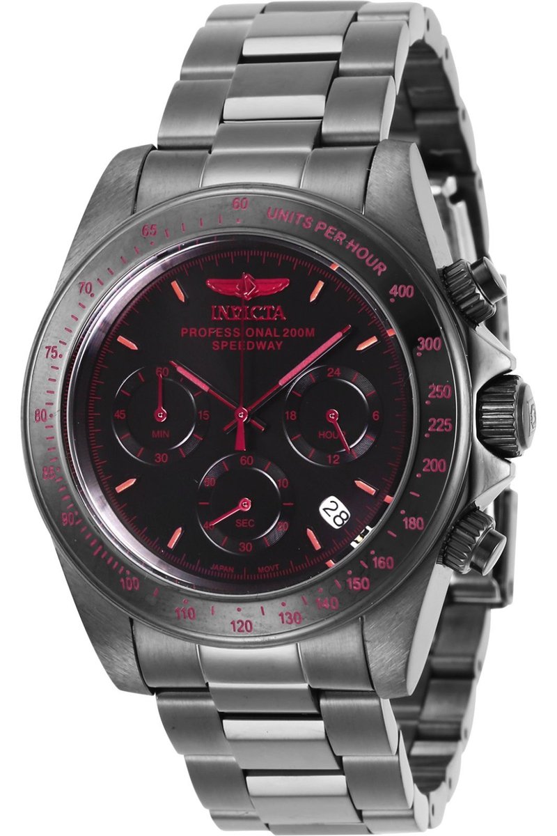 Invicta Speedway 27771 Heren Horloge - Waterdicht - Analoog - Quartz Uurwerk - Roestvrij Staal met zwarte Wijzerplaat - 39mm