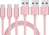 3x USB C naar USB A Nylon Gevlochten Kabel Roze - 1 meter - Oplaadkabel voor Huawei Y8P / P SMART 2021 / P SMART S / P SMART Z