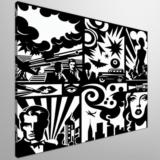 Pop art zwart wit schilderij | Monochroom meesterwerk van moderne pop art in zwart-wit finesse | Kunst - 30x30 centimeter op Canvas | Foto op Canvas