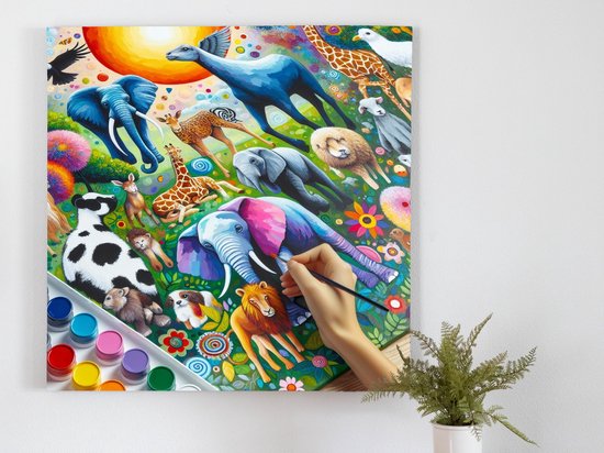 Acryl dieren artwork | Prachtige acryl dierenkunst: levendige creaties in kleurrijk schouwspel | Kunst - 60x60 centimeter op Canvas | Foto op Canvas - wanddecoratie schilderij