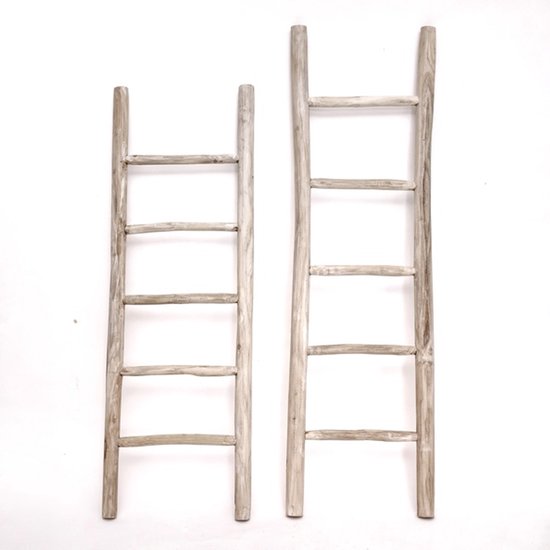Teakea - Houten Decoratie Ladder Wit Geolied 50x5x150 cm - Decoratieve Handdoekladder