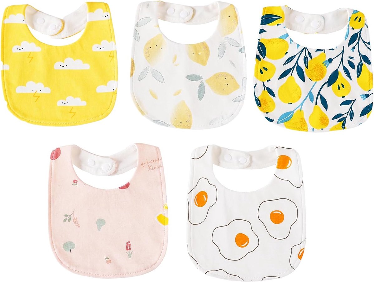 Goedkoopste Babyslabbetjes, 5 stuks slabbetjes voor baby's, instelbare spuugdoek voor baby's, super absorberende biologisch katoenen halsdoek voor feest, jongens en meisjes