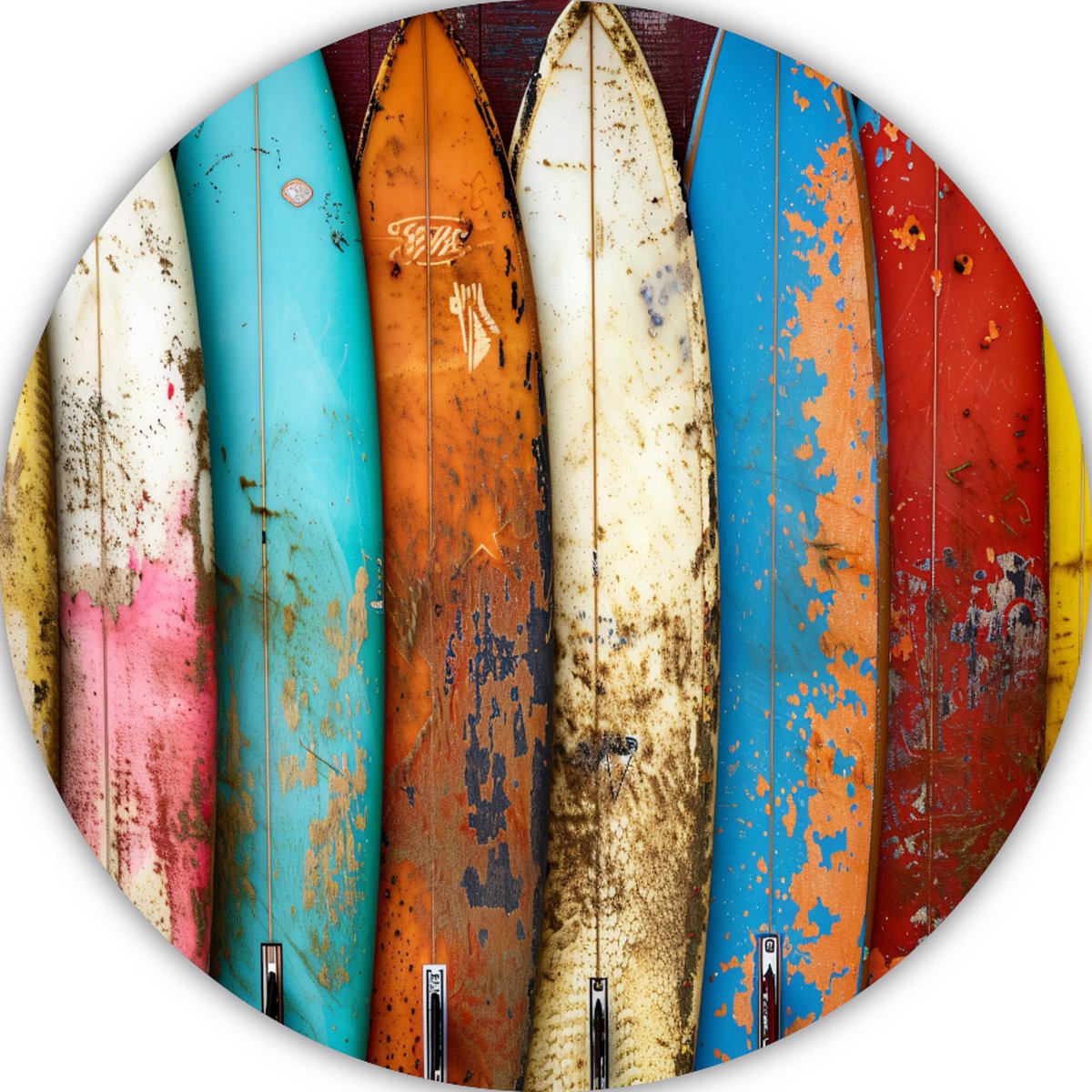 Surfboards rond schilderij - Sport rond schilderij - Wandbord Muur - Muurdecoratie industrieel - Wandcirkel - Kantoor accessoires muurcirkel forex 40x40 cm