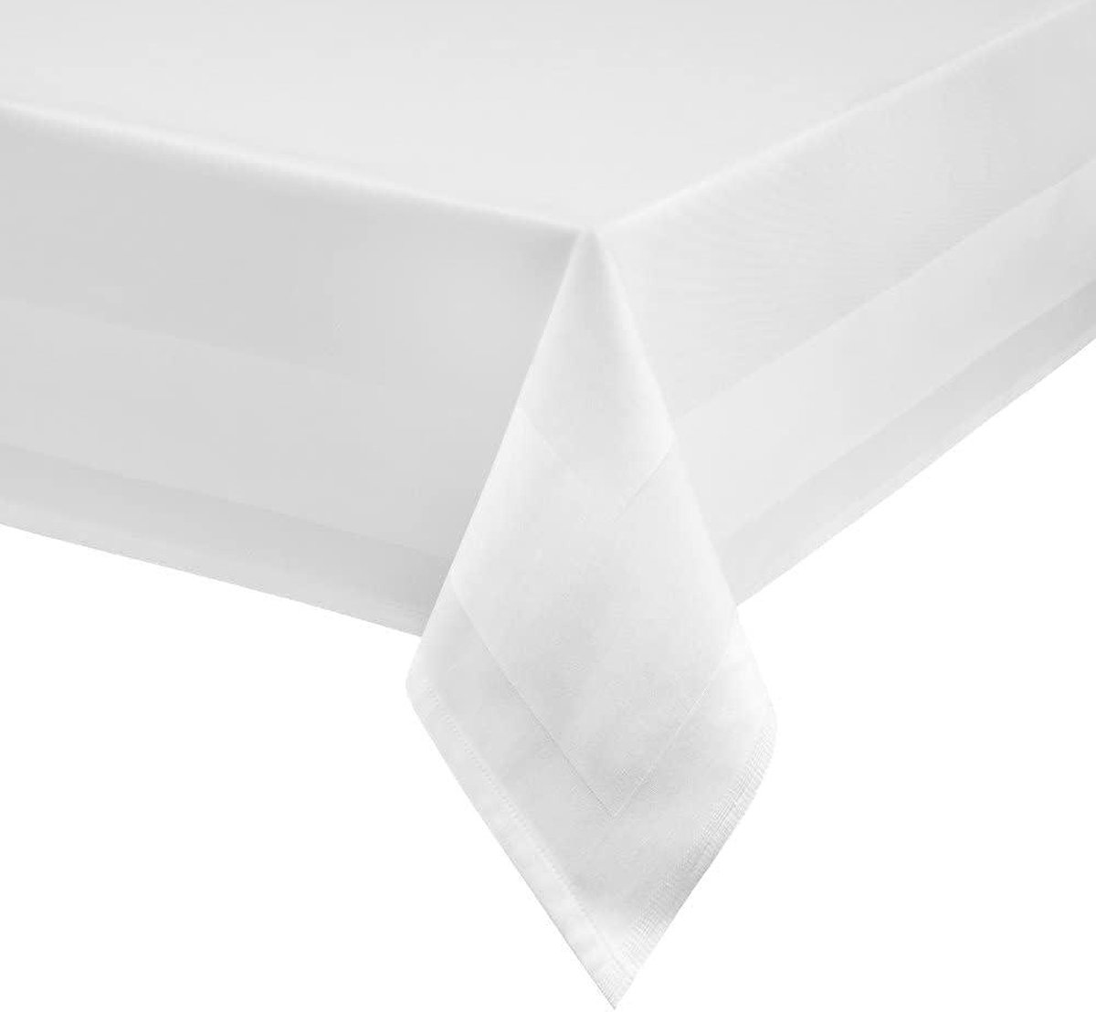 Wit damast tafelkleed met atlasrand - wasbaar op 95 °C - 140 x 240 cm - vierkant - 100% katoen