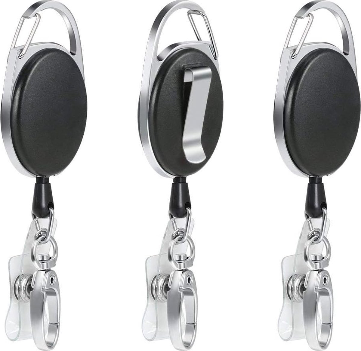 MNGARISTA 2 Pack Heavy Duty Intrekbare Sleutelhanger, Metalen Karabijnhaak Badge Houder Reel, Intrekbare ID Badge Houder met 80 cm Stalen Koord, 227 g
