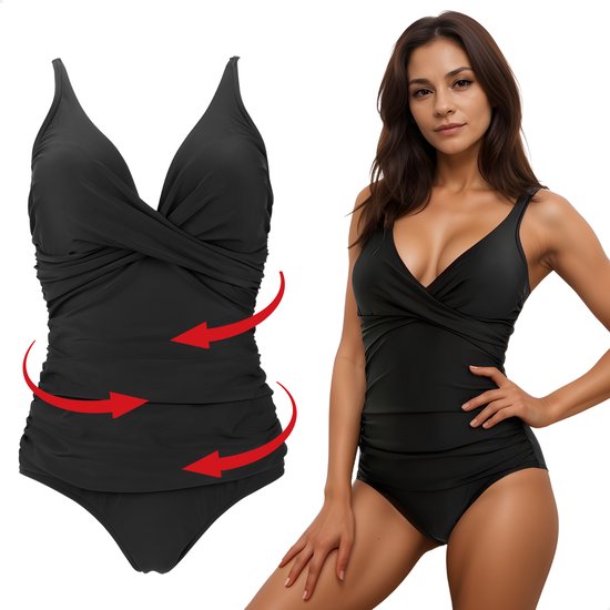 RENALUX - Maillot de Bain Shapewear Femme avec Bracelets Ajustables - Maillot de Bain Gainant - Maillots de bain Shapewear pour Femme - Zwart - M