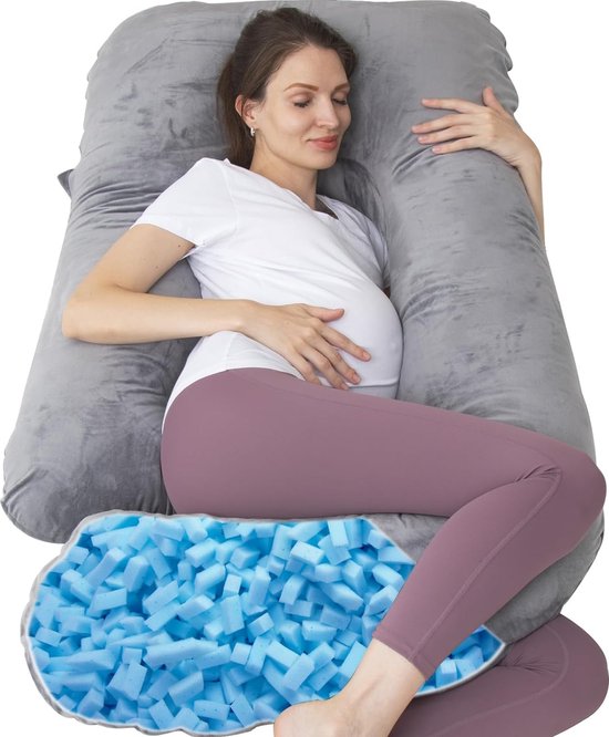 Oreiller de grossesse en mousse à mémoire de forme déchiquetée pour dormir, oreiller de grossesse pour femme enceinte, soutien abdominal, corps entier en forme de U (mousse à mémoire de forme, gris)