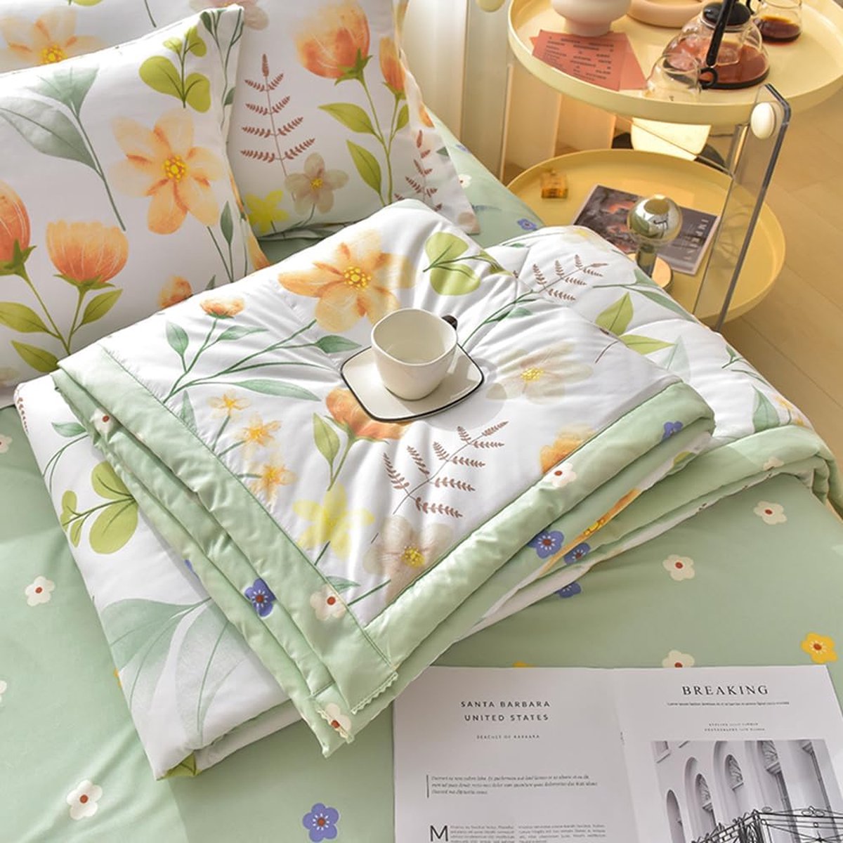 Qucover Enkele Bedpreien Zachte Katoen Microfiber Patchwork Gewatteerde Bedpreien Enkel 150x200 cm, Bloemen Patroon Gemengde Oranje Blauwe Kleuren Gewatteerde Bed Gooien voor Slaapkamer Decor Qucover Enkele Bedpreien Zachte Katoen Microfiber Patchwork Gewatteerde Bedpreien Enkel 150x200 cm, Bloemen Patroon Gemengde Oranje Blauwe Kleuren Gewatteerde Bed Gooien voor Slaapkamer Decor