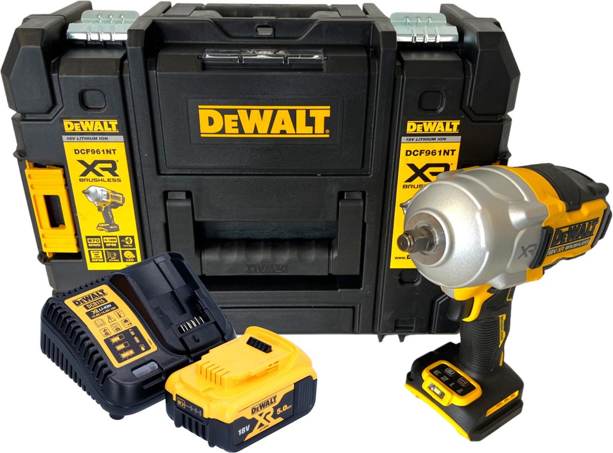 DeWalt DCF 961 P1T accu-slagmoersleutel 18 V 1632 Nm 1/2" borstelloos + 1x accu 5,0 Ah + oplader + TSTAK