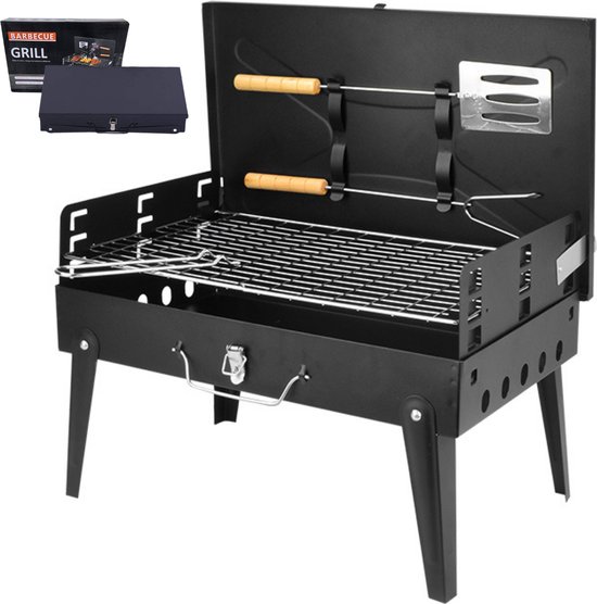 Foto: Lynnz draagbare tafel bbq inclusief barbecue accesoires en thermometer voor op balkon of camping houtskool barbecue tafelbarbecue barbeque mini bbq grill