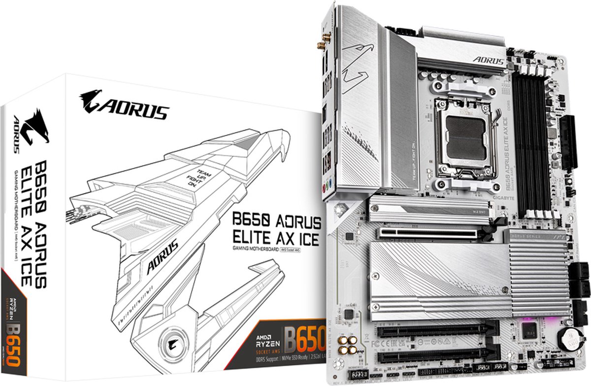 Gigabyte AORUS B650 AORUS ELITE AX ICE - Moederbord ATX - AM5 Socket - AMD B650 – Bluetooth 5.2 - Realtek RTL8852CE - Realtek ALC897 - Wi-Fi 6E