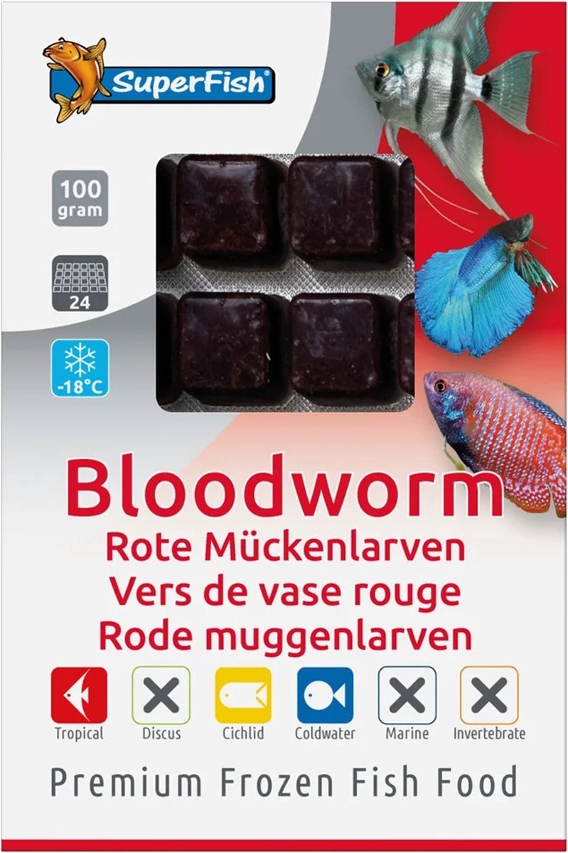 SuperFish Diepvriesvoer Diepvriesvoer Rode Muggenlarven | 100 gram | 24 porties Diepvries