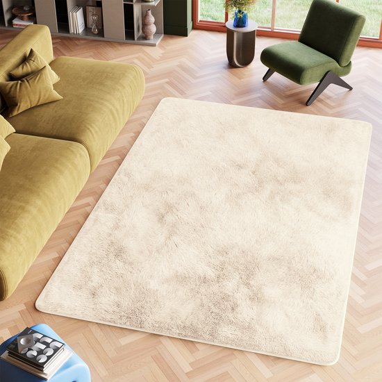 Tapiso Tapis en Silk Beige Crème Tapis de Salon à Poils Longs Taille - 200x300