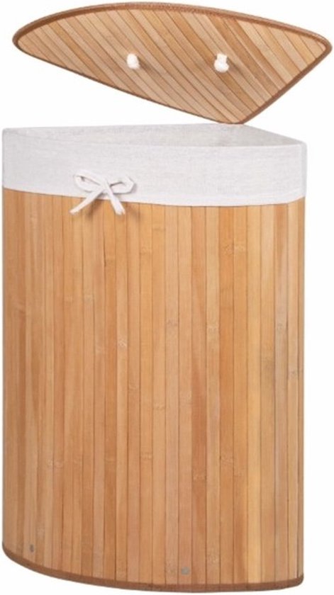 Foto: Bathroom solutions wasmand bamboe hout met deksel naturel 35 x 35 x 60 cm 70 liter opvouwbaar