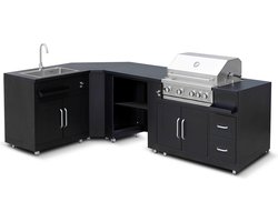 Oviala - Hoekkeuken buiten met 4 elementen spoelbak en barbecue - Memphis