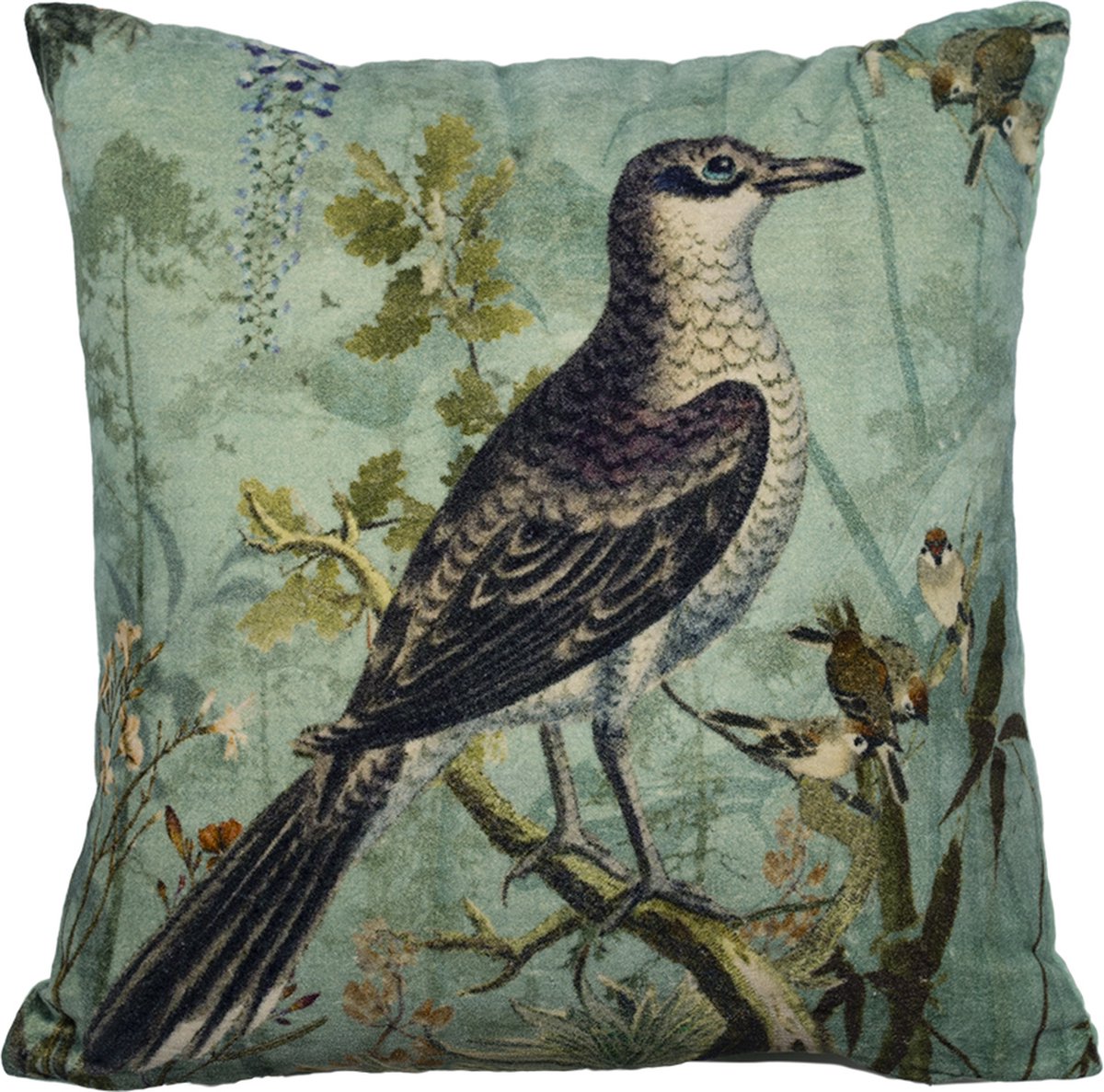 Mars & More kussen fluweel charming zanglijster 45x45cm Multi
